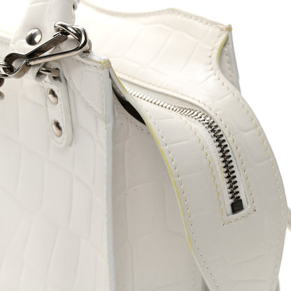 Balenciaga Semi Shiny Calfskin Crocodile Embossed Neo Classic Silver Hardware Mini City White 9 of 10
