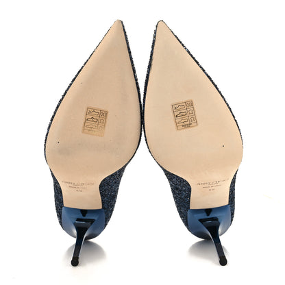 Jimmy Choo Coarse Glitter Fabric Agnes 85 Pumps 40 Navy 5 of 7
