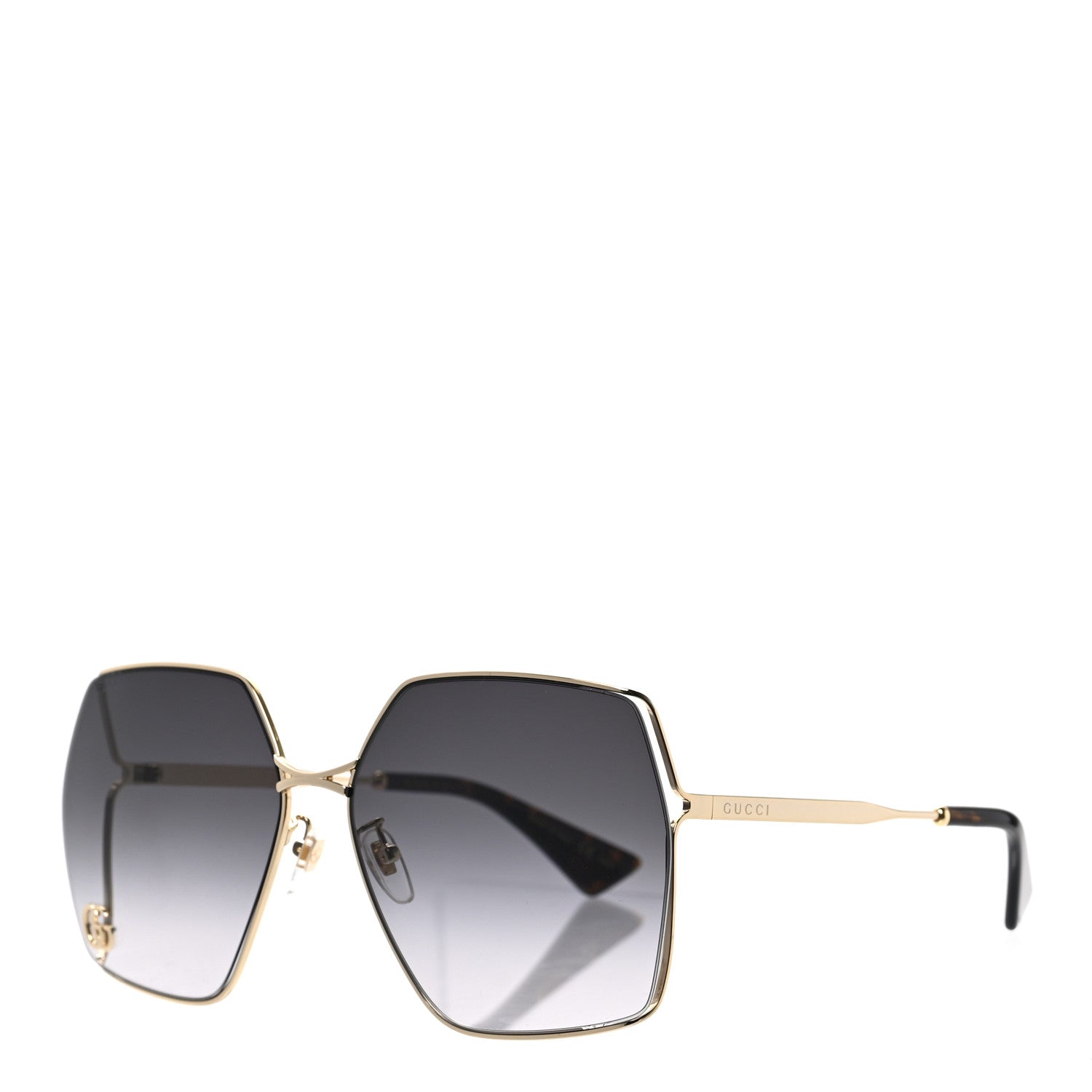 Gucci Metal Square Frame Sunglasses GG0817S Gold Grey 1 of 7