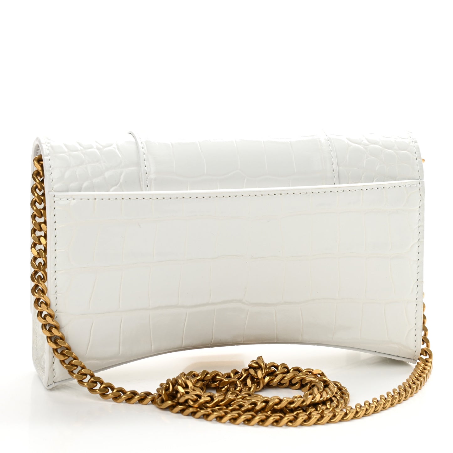 Shiny Calfskin Crocodile Embossed Hourglass Chain Bag White