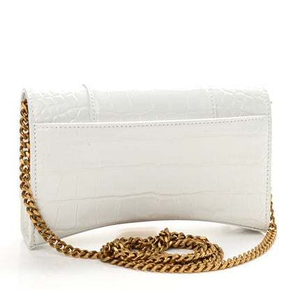 Balenciaga Shiny Calfskin Crocodile Embossed Hourglass Chain Bag White 3 of 11