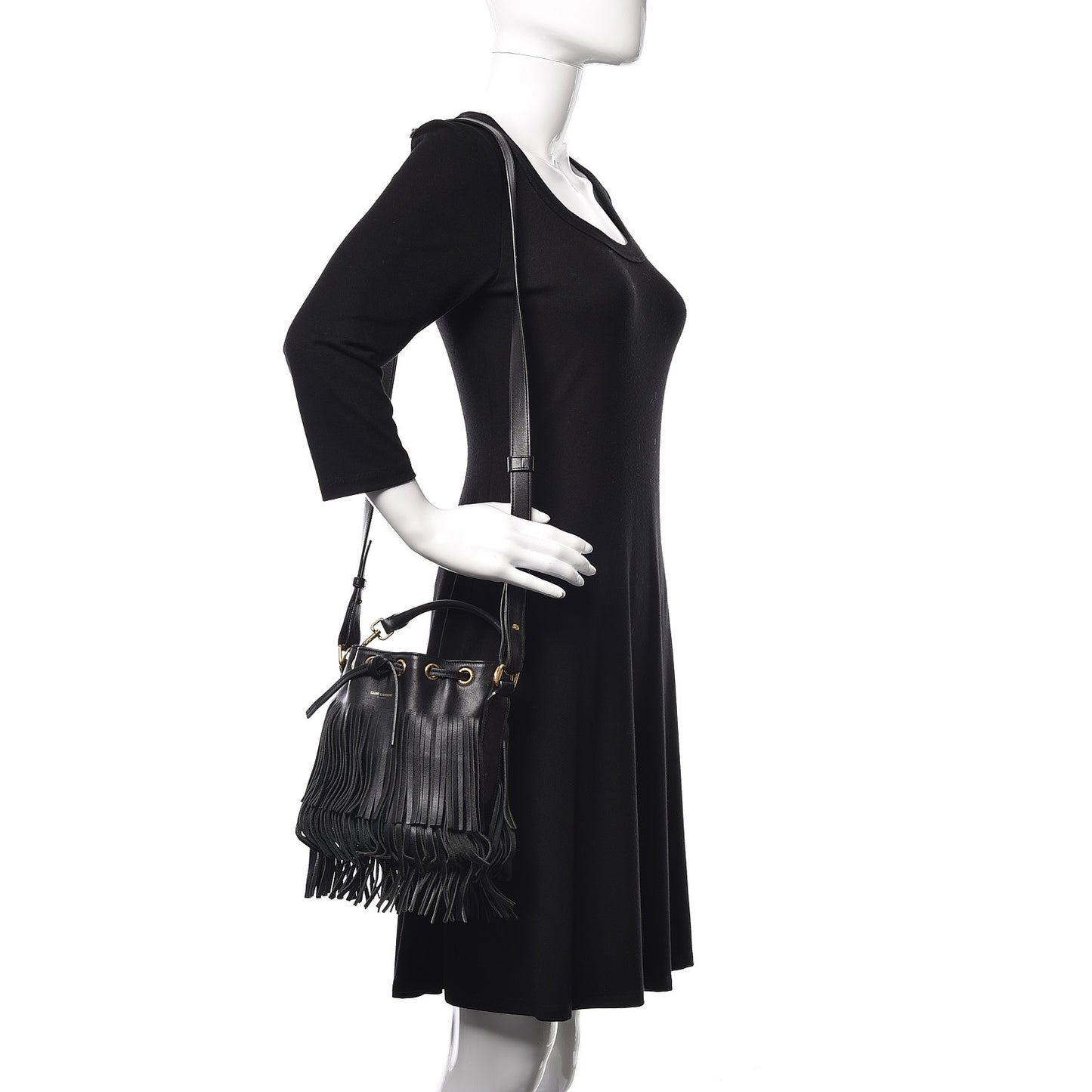 Calfskin Small Emmanuelle Fringe Hobo Bag Black