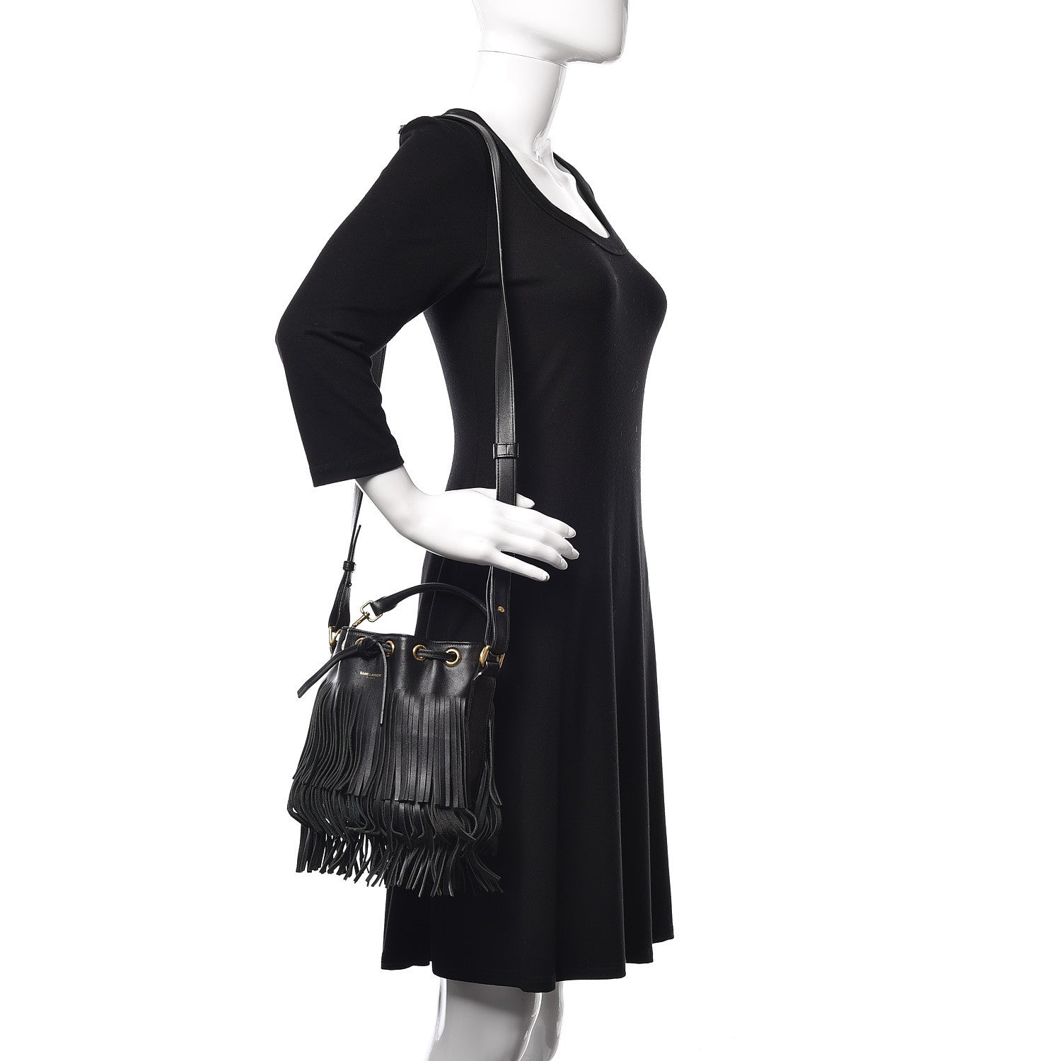 Saint Laurent Calfskin Small Emmanuelle Fringe Hobo Bag Black 2 of 8
