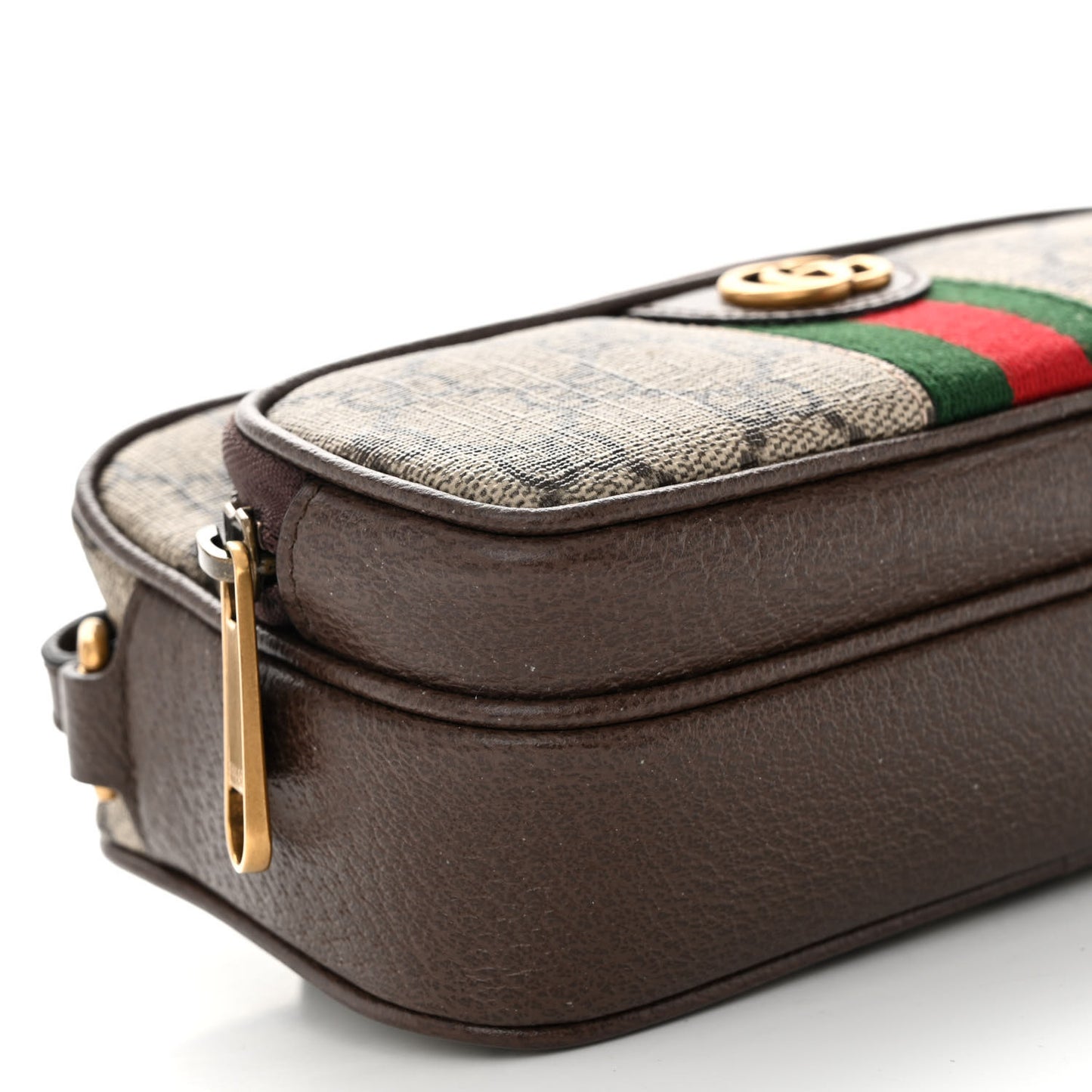 GG Supreme Monogram Textured Dollar Calfskin Web Mini Ophidia Convertible Shoulder Bag Beige Ebony New Acero