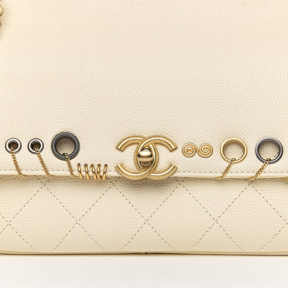 Chanel Caviar Quilted Grommet Embellished Small Piercing Chic Flap Bag Ivory 9 of 9