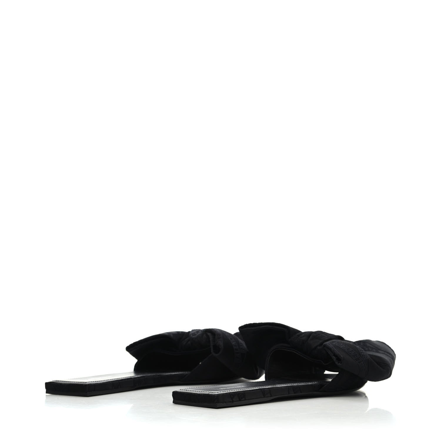 Balenciaga Silk BB Printed Square Knife Bow Flat Mules 37 Black 3 of 4