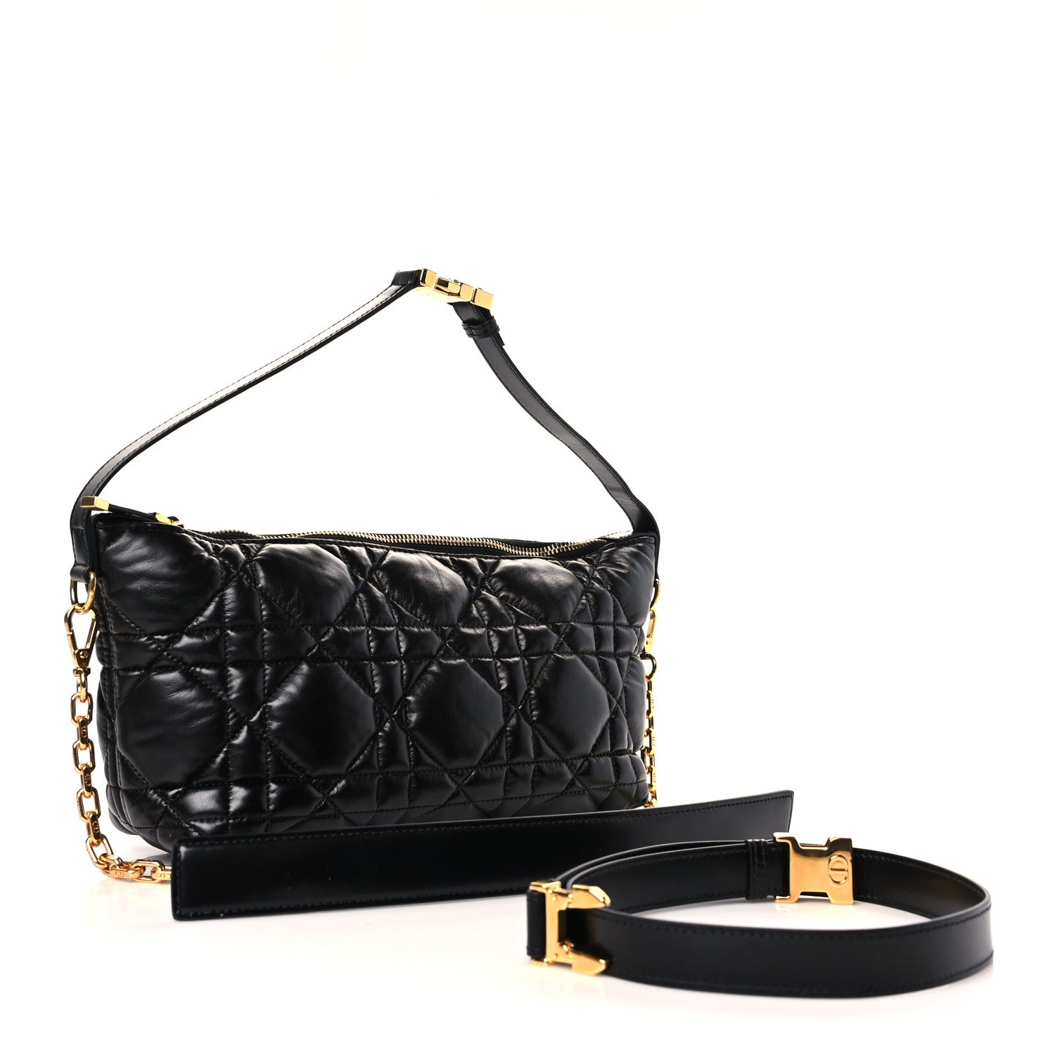 Christian Dior Calfskin Macrocannage Medium Diortravel Nomad Pouch Black 3 of 7