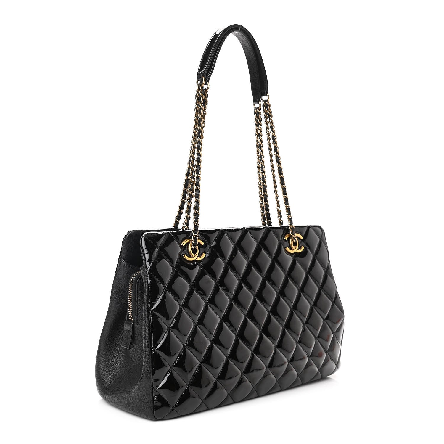 Chanel Patent Goatskin Quilted Small CC Eyelet Tote Black 3 of 12