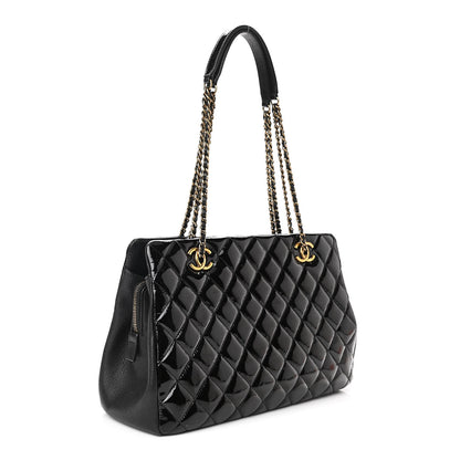 Chanel Patent Goatskin Quilted Small CC Eyelet Tote Black 3 of 12
