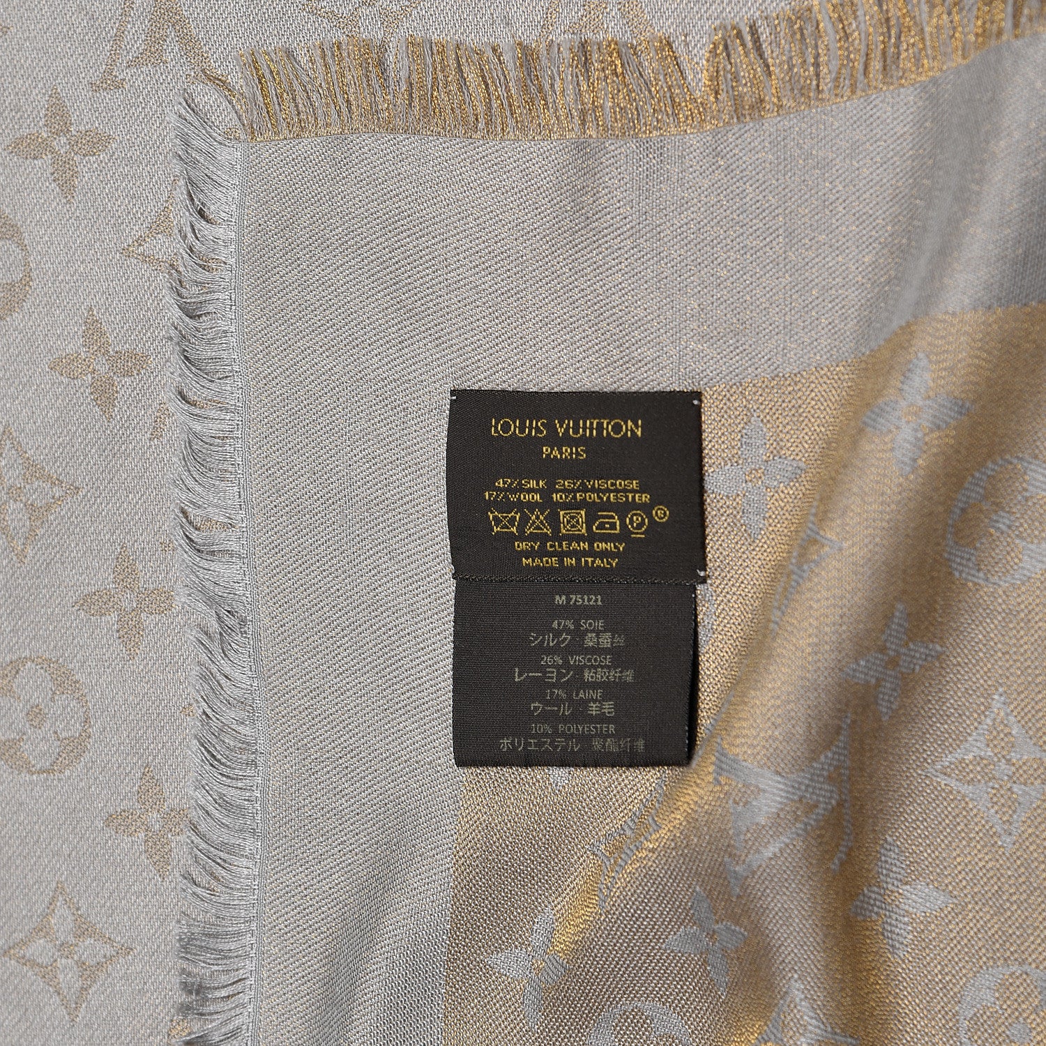 Louis Vuitton Silk Wool Monogram Shine Shawl Beige 4 of 4