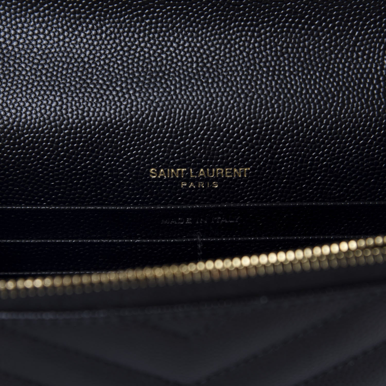Saint Laurent Grain De Poudre Matelasse Chevron Monogram Envelope Chain Wallet Black 8 of 10