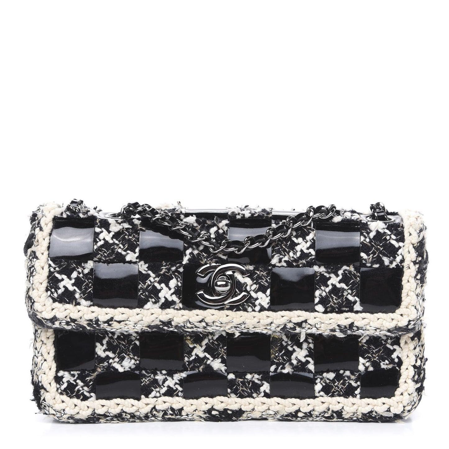 Tweed Patent Quilted Rectangular Flap Black White