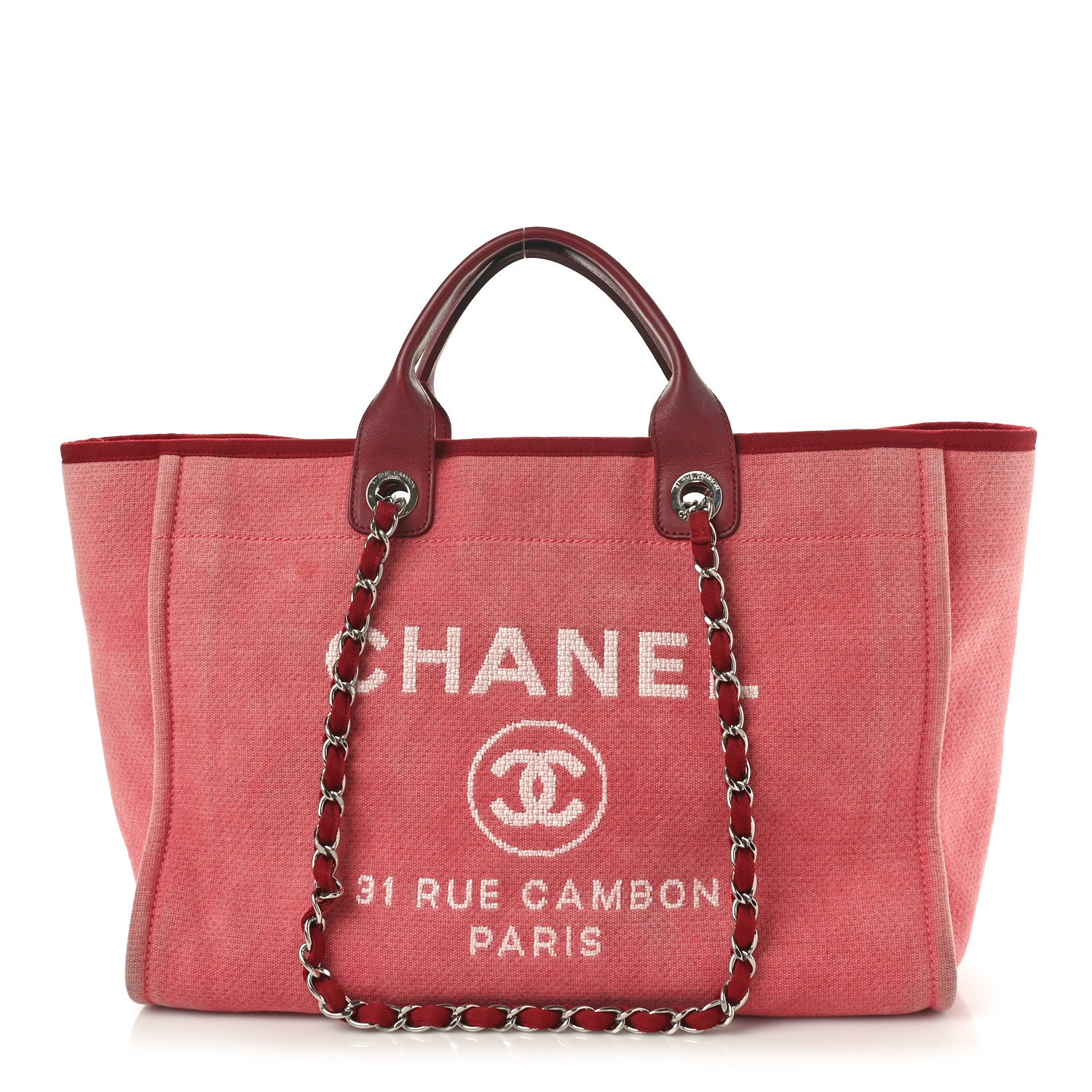 Chanel Canvas Large Deauville Tote Red 1 of 11