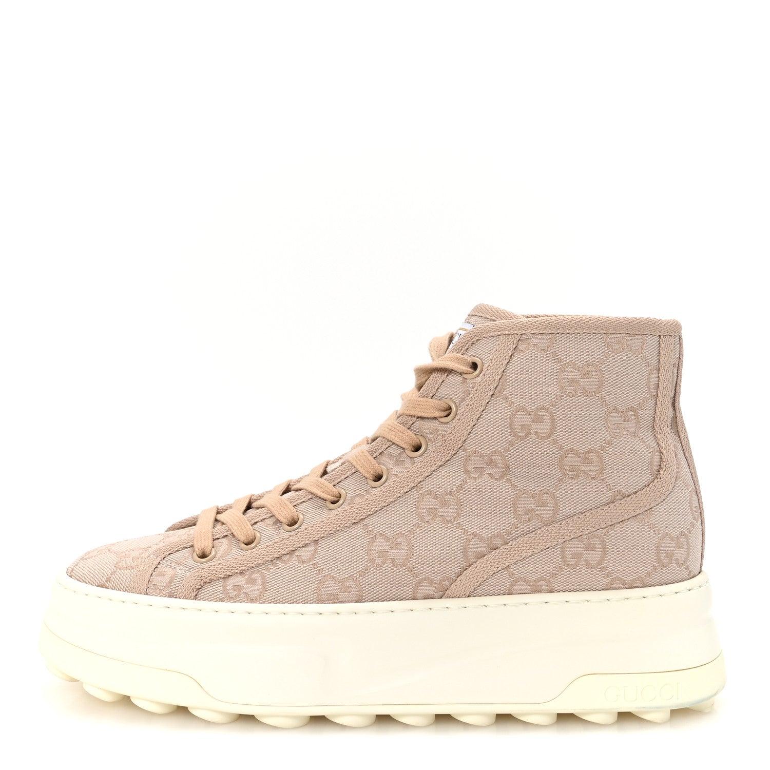Gucci New Canvas GG Monogram Womens Tennis 1977 High Top 55mm Platform Sneakers 38.5 Skin Rose Dark Skin Rose 1 of 9