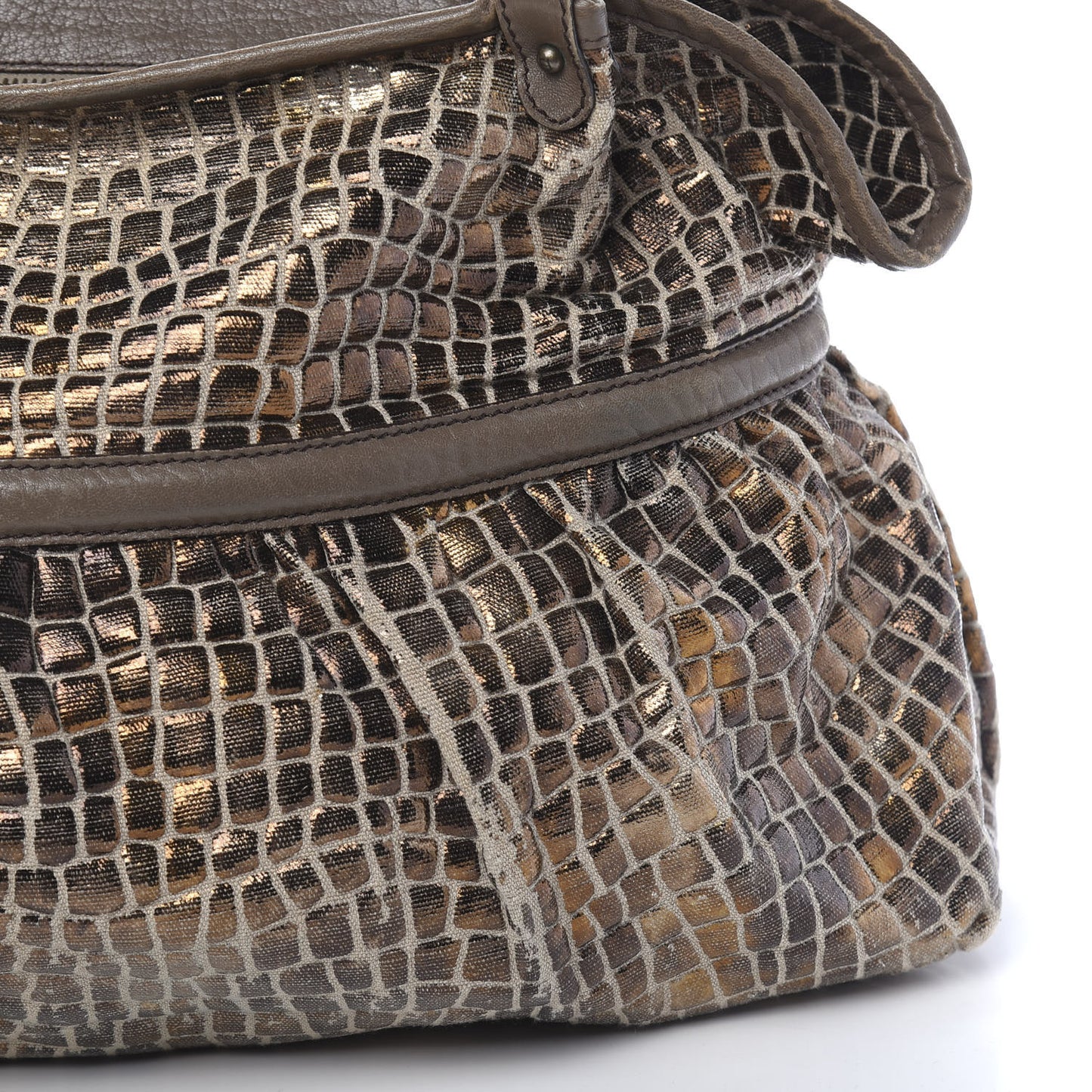 Metallic Canvas Crocodile Embossed Large Chef Shopper Tote Bronze