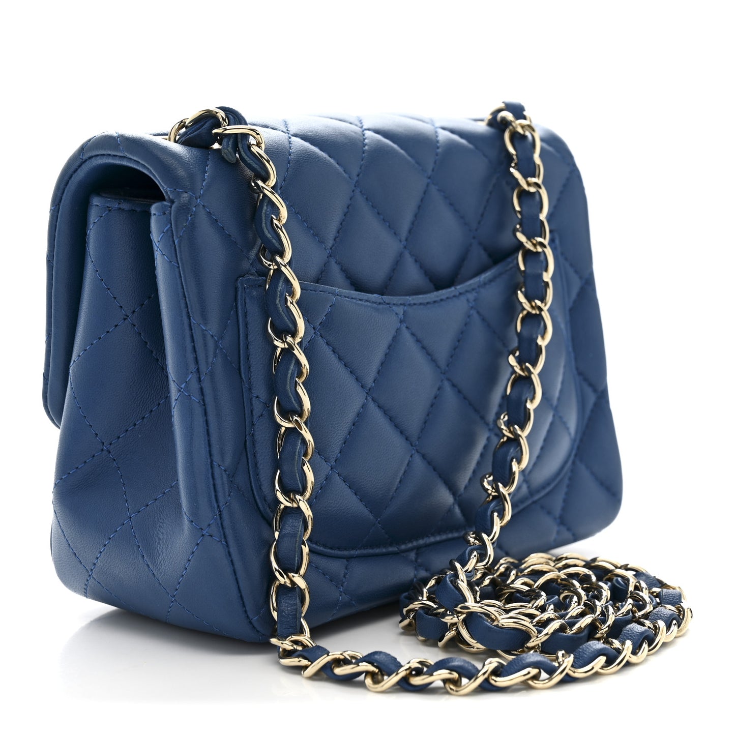 Lambskin Quilted Mini Square Flap Dark Blue