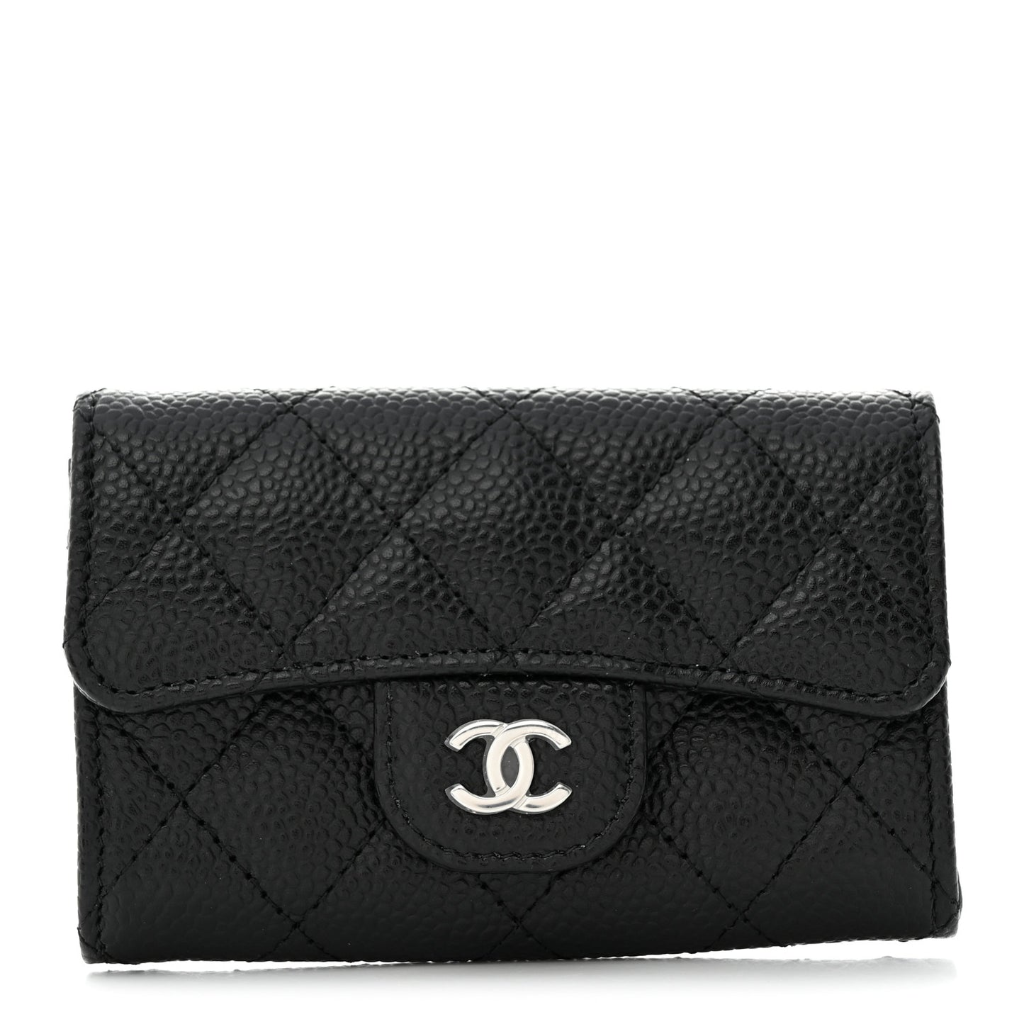 Caviar Quilted Flap Card Holder Wallet Black