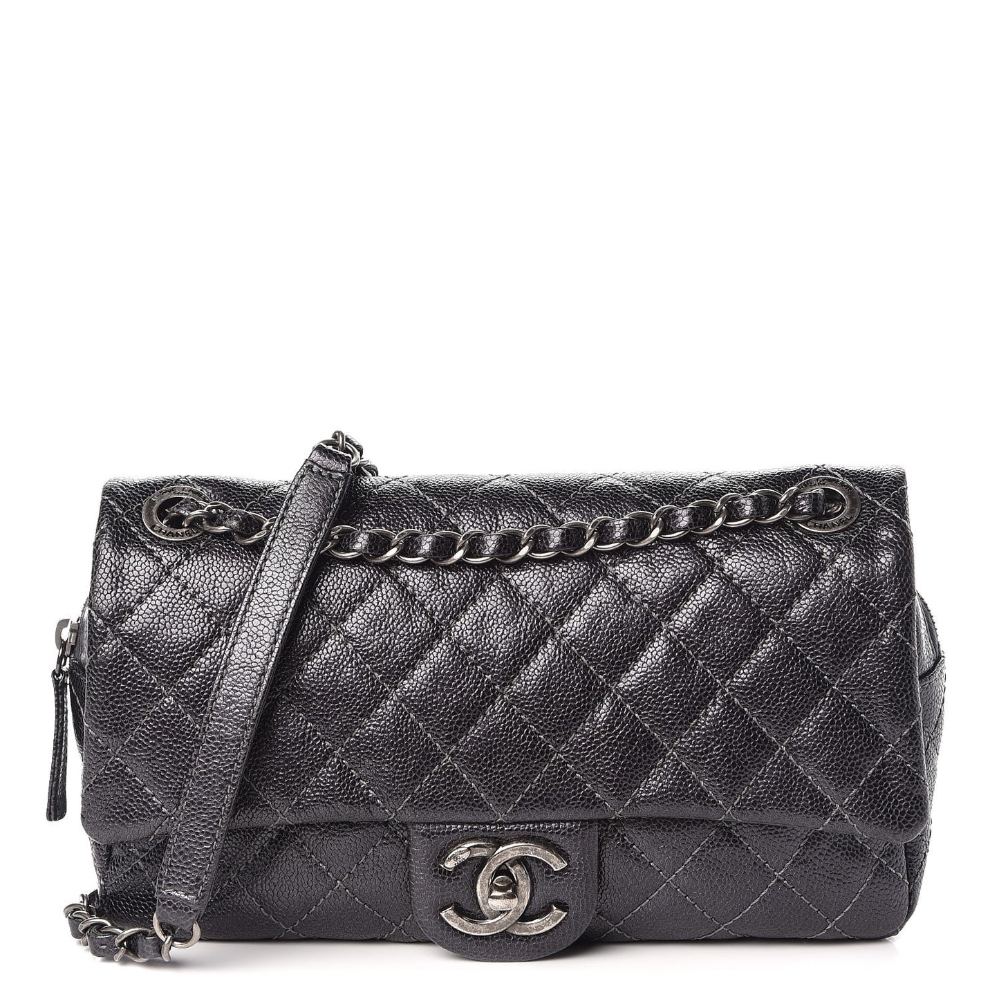 Iridescent Caviar Quilted Large Chic Flap Purple