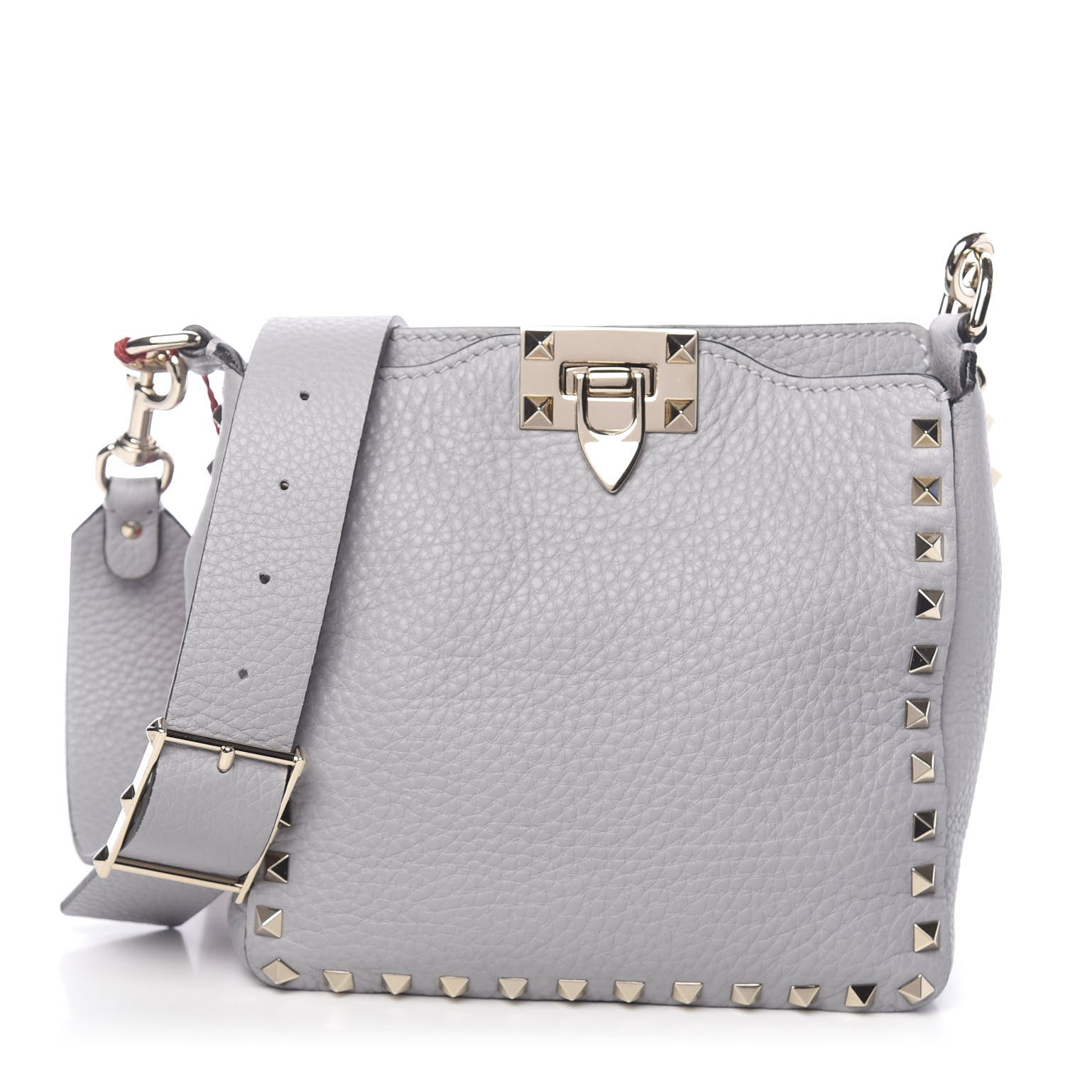 Valentino Garavani Pebbled Calfskin Mini Rockstud Flip-Lock Messenger Bag Pastel Grey 1 of 9