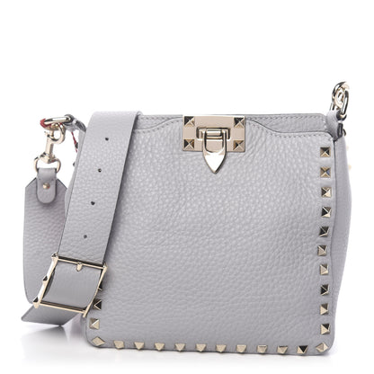 Valentino Garavani Pebbled Calfskin Mini Rockstud Flip-Lock Messenger Bag Pastel Grey 1 of 9
