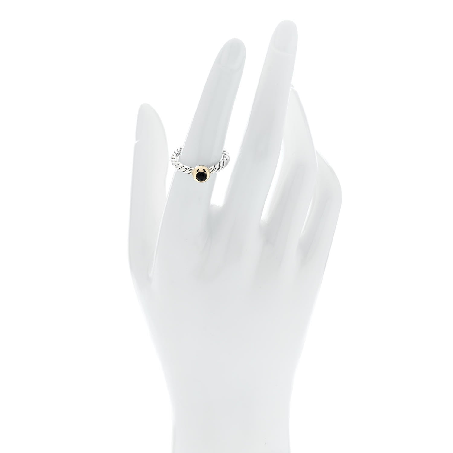David Yurman Sterling Silver 14K Yellow Gold Black Onyx Petite Cable Ring 53 6.5 2 of 5