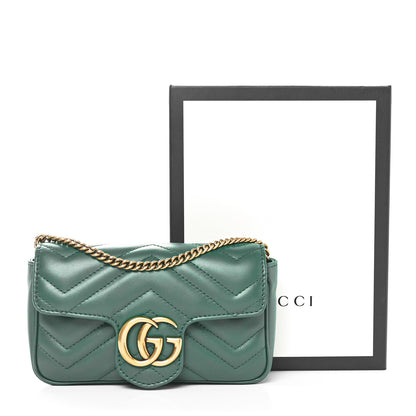 Gucci Calfskin Matelasse Super Mini GG Marmont Shoulder Bag Emerald Green 11 of 11