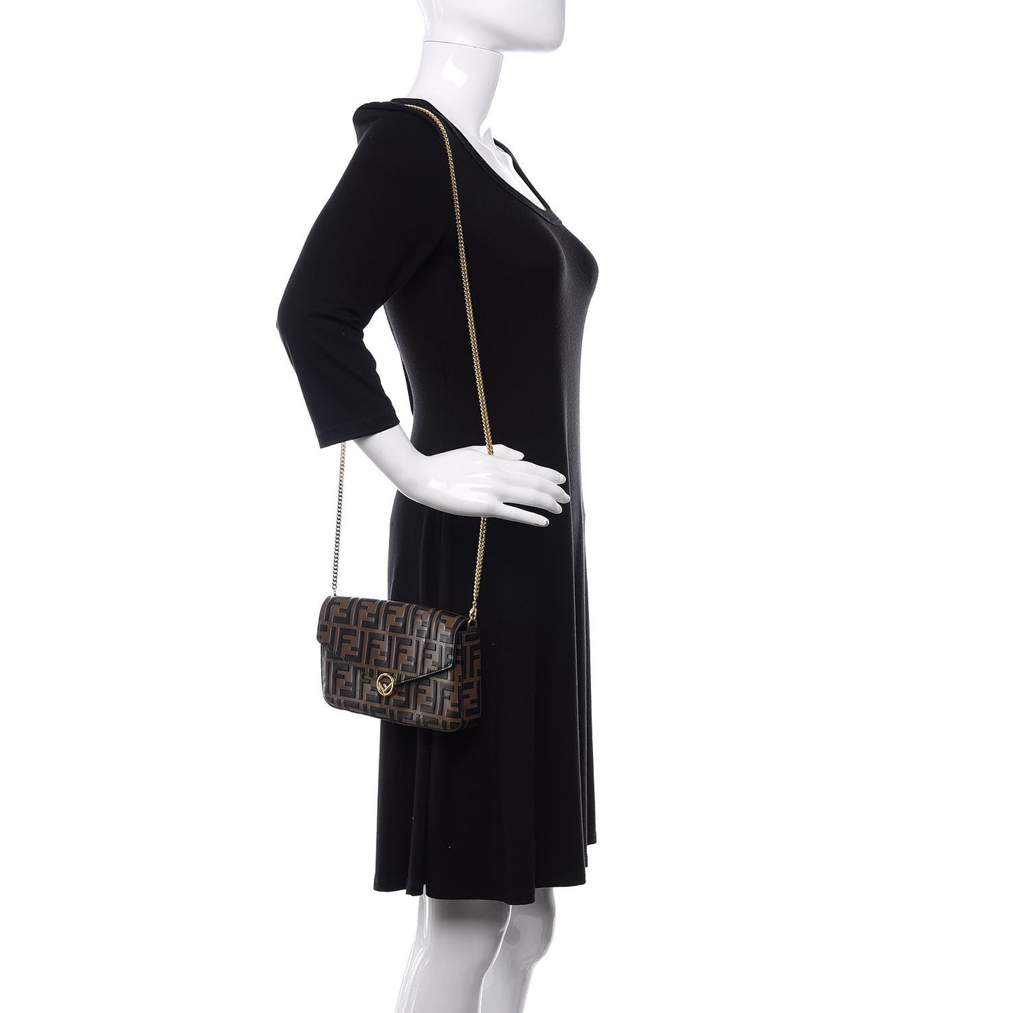 Vitello Soft F is Fendi Bi-Color FF 1974 Embossed Envelope Wallet on Chain Maya Black