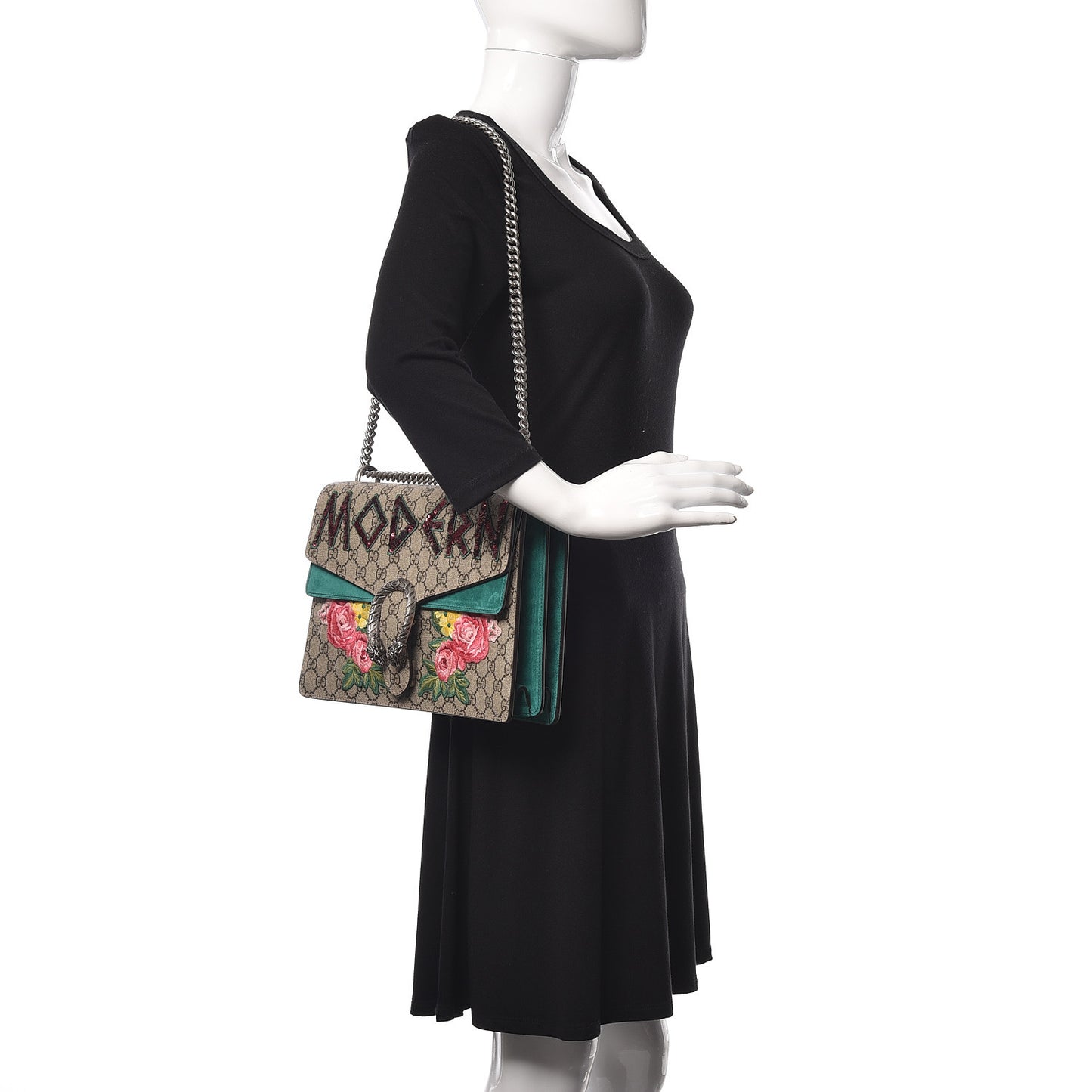 GG Supreme Monogram Embroidered Medium Dionysus Shoulder Bag Emerald