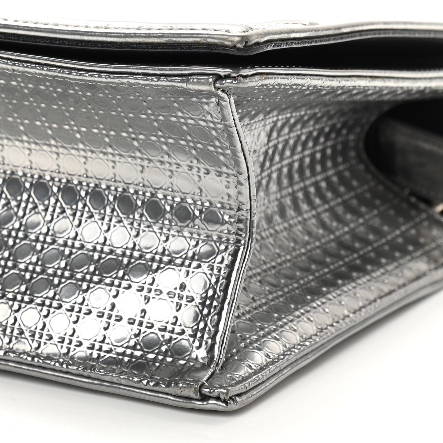 Metallic Patent Micro-Cannage Medium Diorama Flap Bag Silver