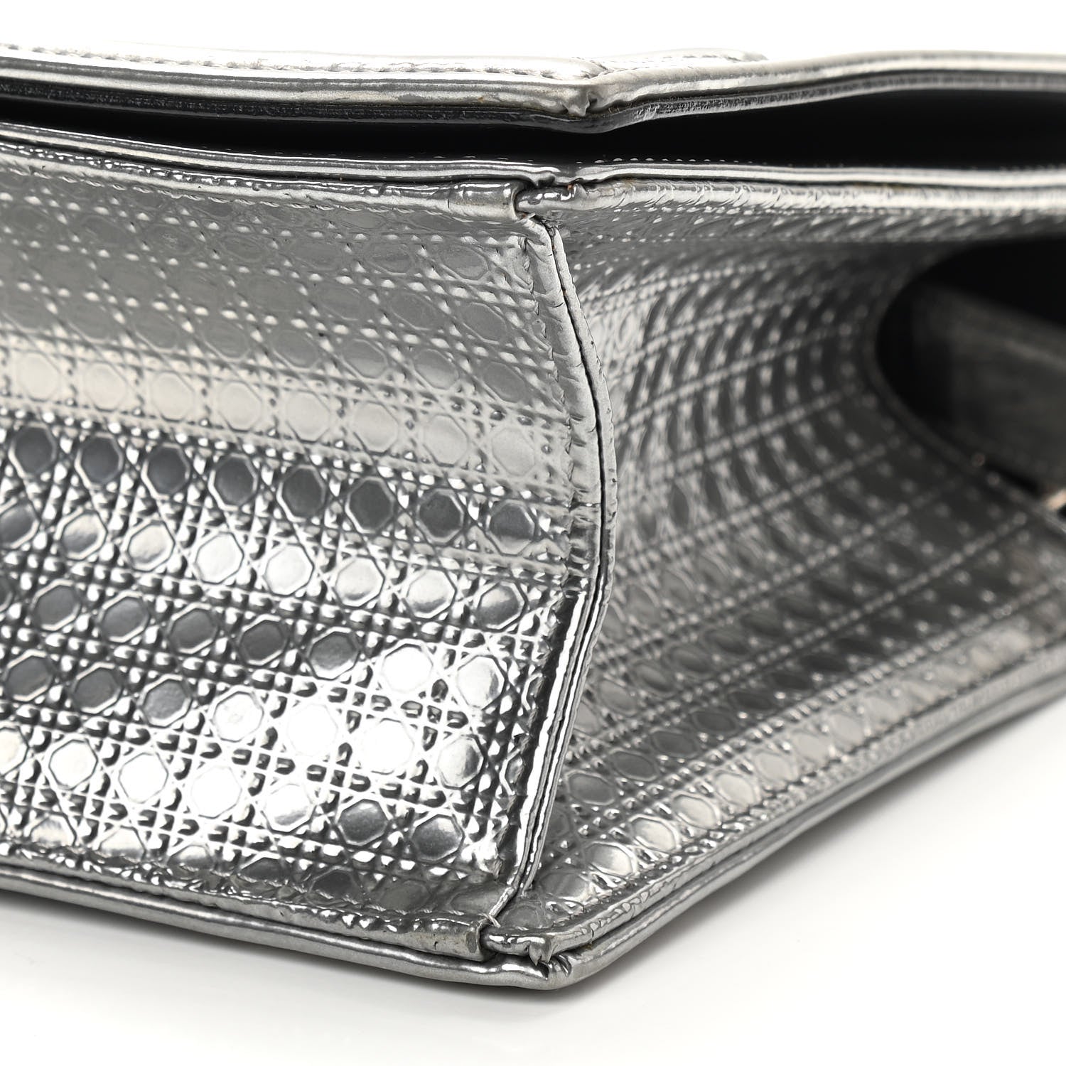 Christian Dior Metallic Patent Micro-Cannage Medium Diorama Flap Bag Silver 9 of 9