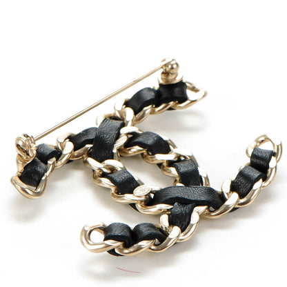 Chanel Lambskin Chain CC Brooch Black Gold 3 of 5