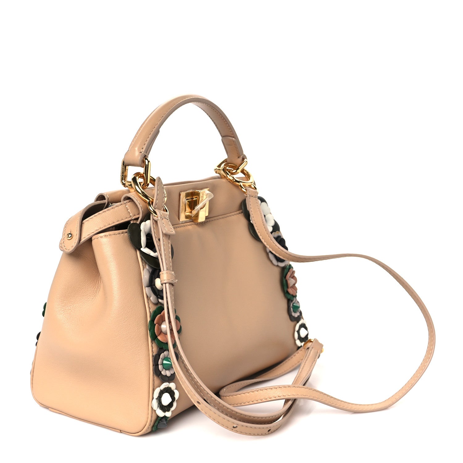 Fendi Nappa Flowerland Mini Peekaboo Iconic Satchel Pale Pink