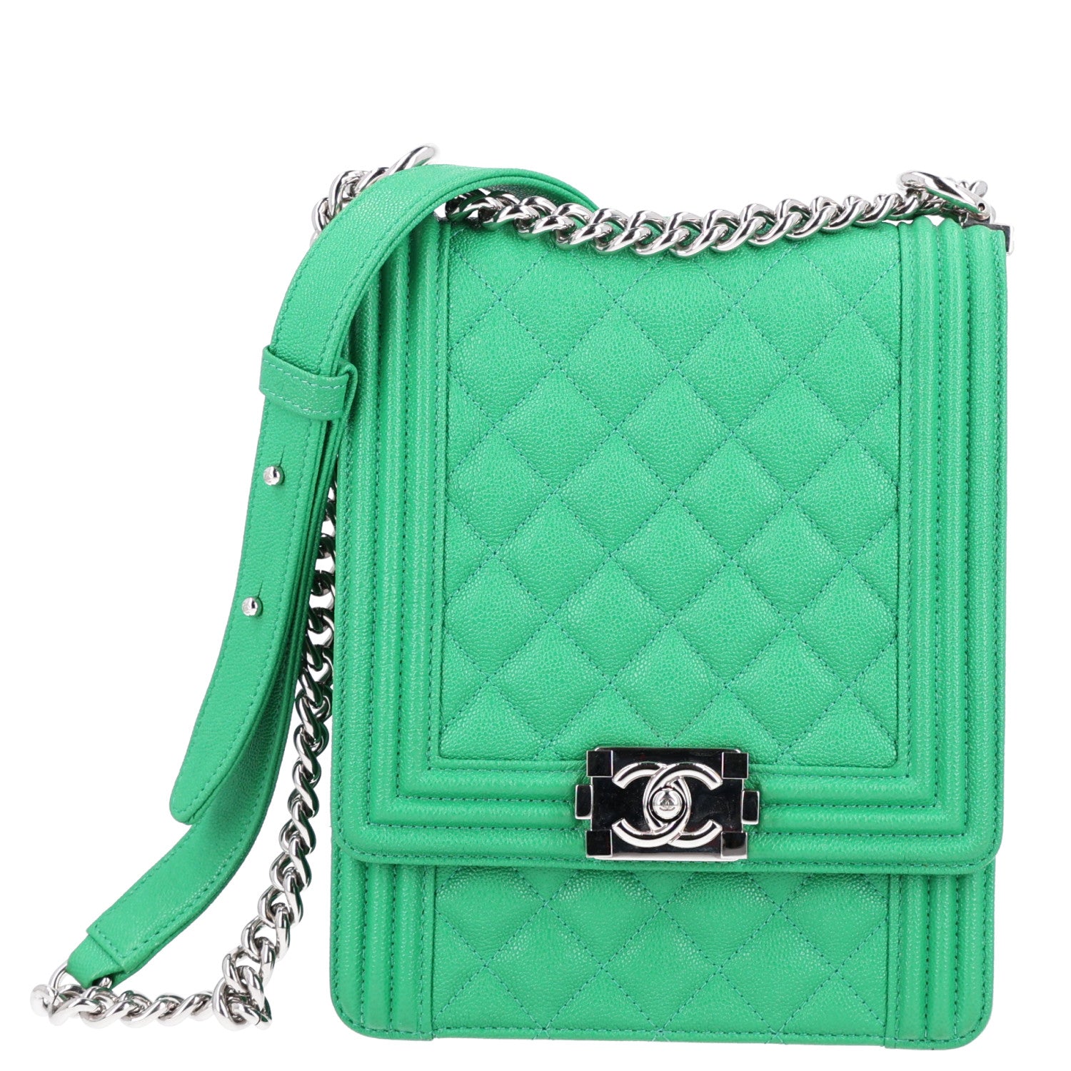 Chanel Caviar Quilted North South Boy Flap Green 1 of 10