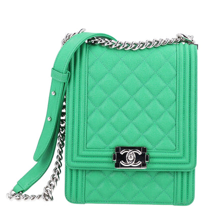 Chanel Caviar Quilted North South Boy Flap Green 1 of 10