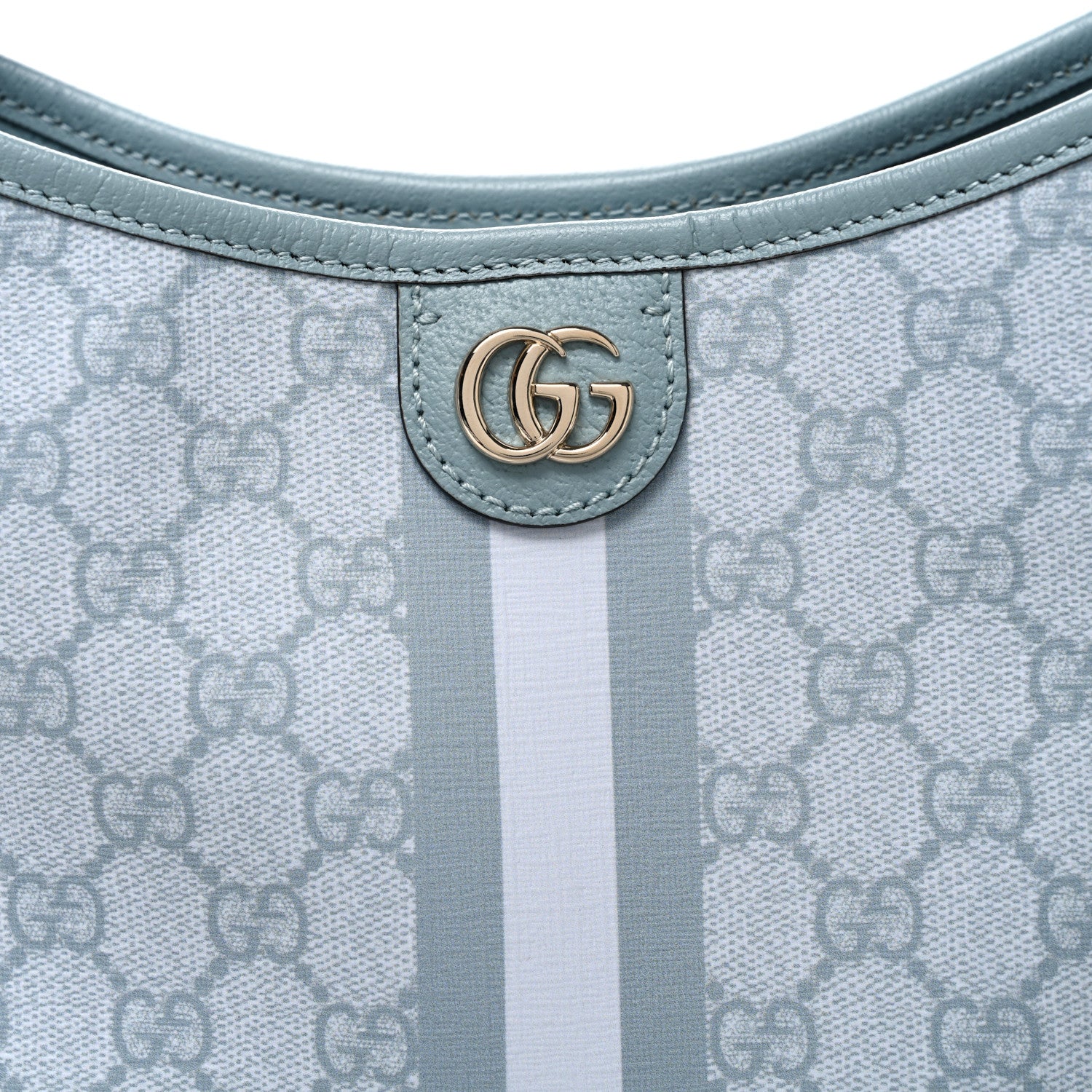 Gucci GG Supreme Monogram Textured Dollar Calfskin Web Small Ophidia Bucket Shoulder Bag Dusty Blue 8 of 10
