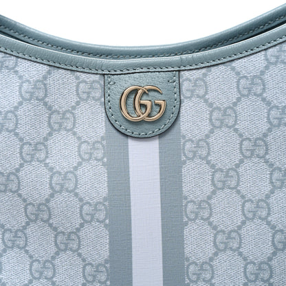 Gucci GG Supreme Monogram Textured Dollar Calfskin Web Small Ophidia Bucket Shoulder Bag Dusty Blue 8 of 10