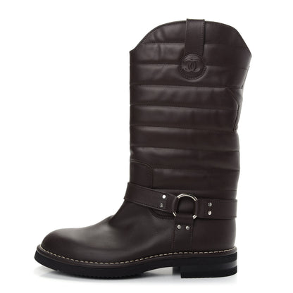 Chanel Calfskin Star Quilted Biker Boots 39.5 Brown 1 of 9
