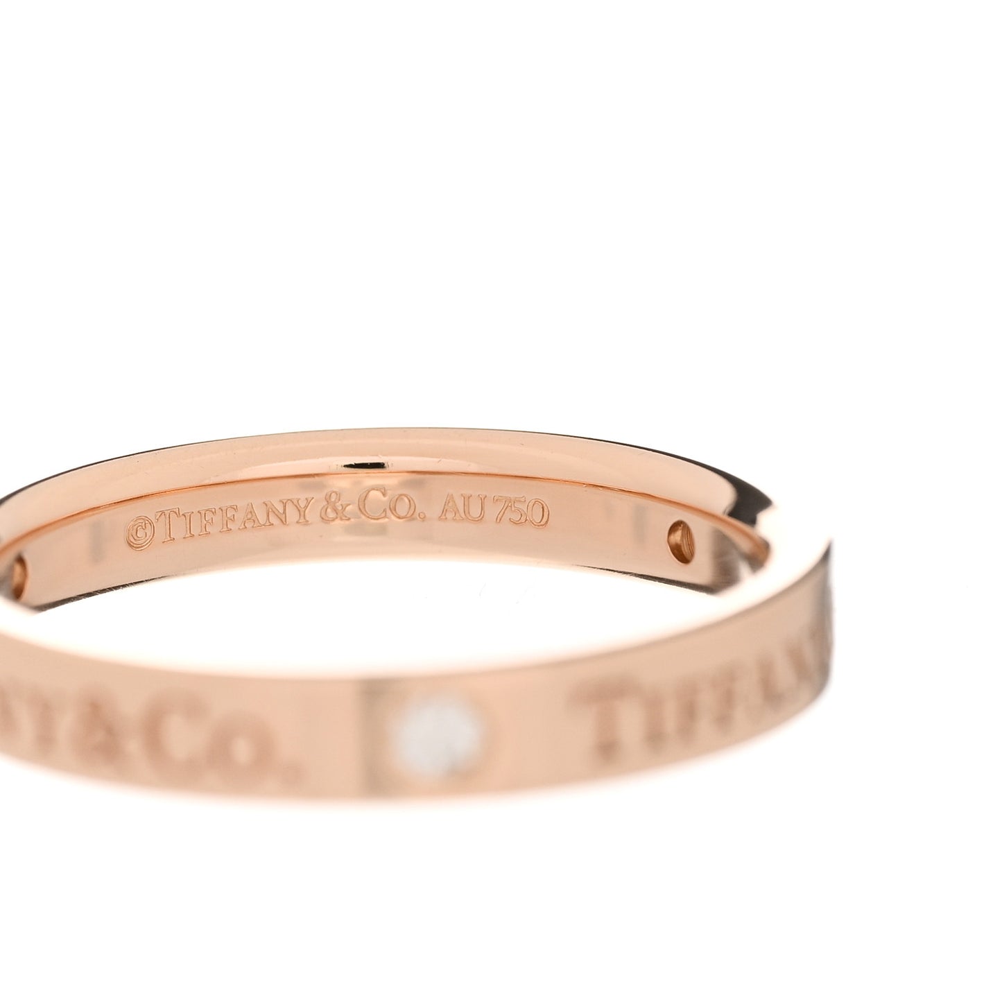 18K Rose Gold Diamond 3mm Logo Band Ring 51 5.75