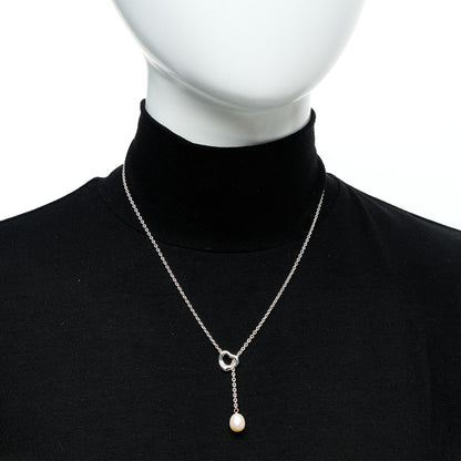 Tiffany Sterling Silver Cultured Pearl 7.5-8mm Elsa Peretti Open Heart Lariat Necklace 2 of 5