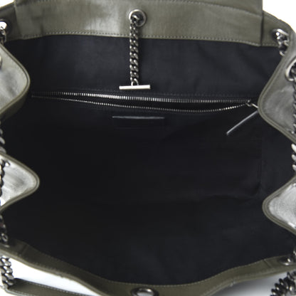 Saint Laurent Vintage Calfskin Chevron Monogram Medium Nolita Olive Green 5 of 9