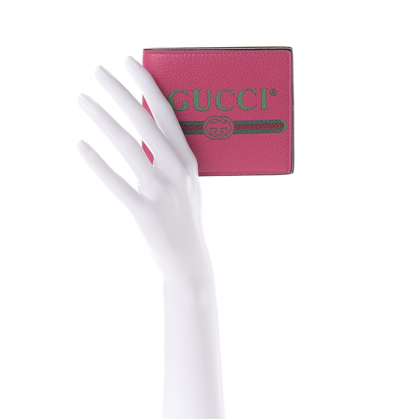Grained Calfskin Logo Bi-Fold Wallet Box Pink Green