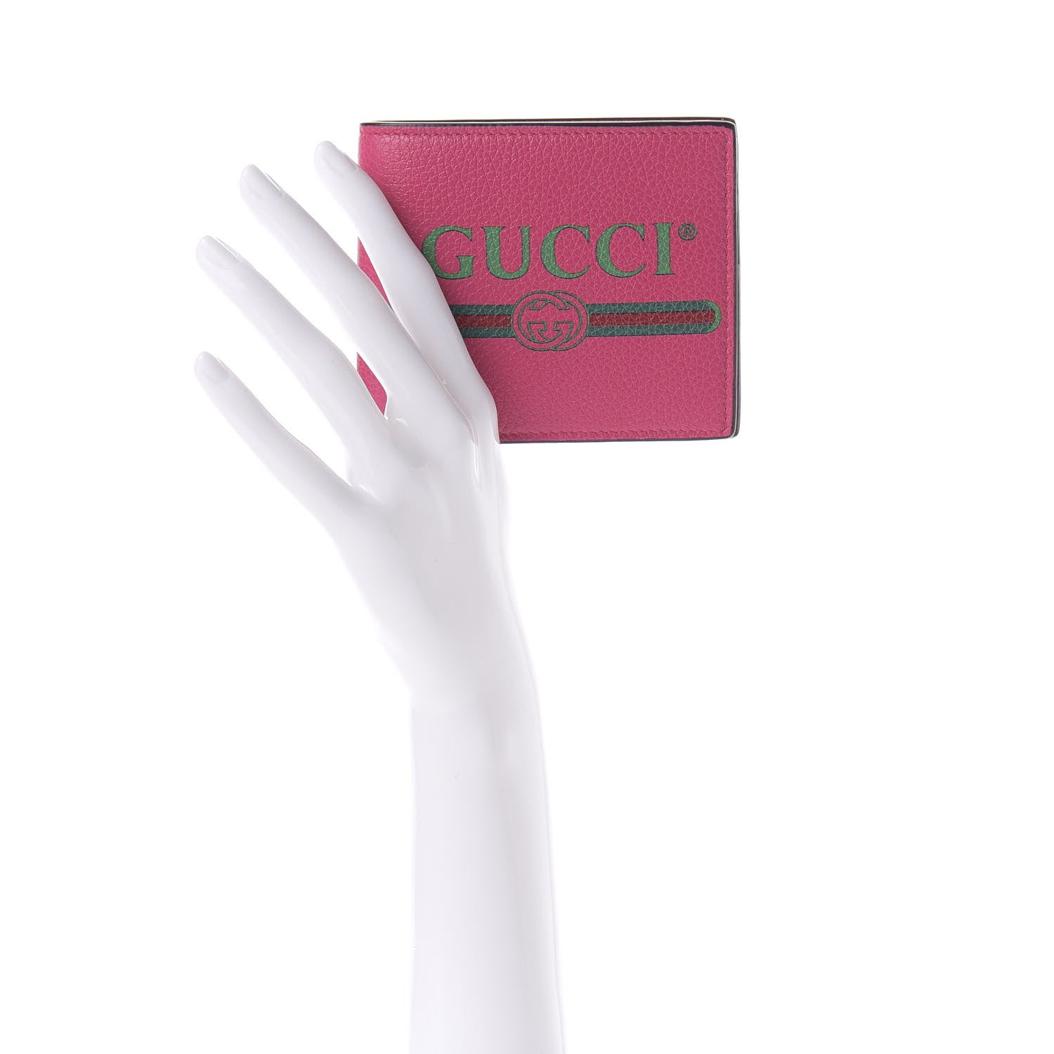 Gucci Grained Calfskin Logo Bi-Fold Wallet Box Pink Green 2 of 7