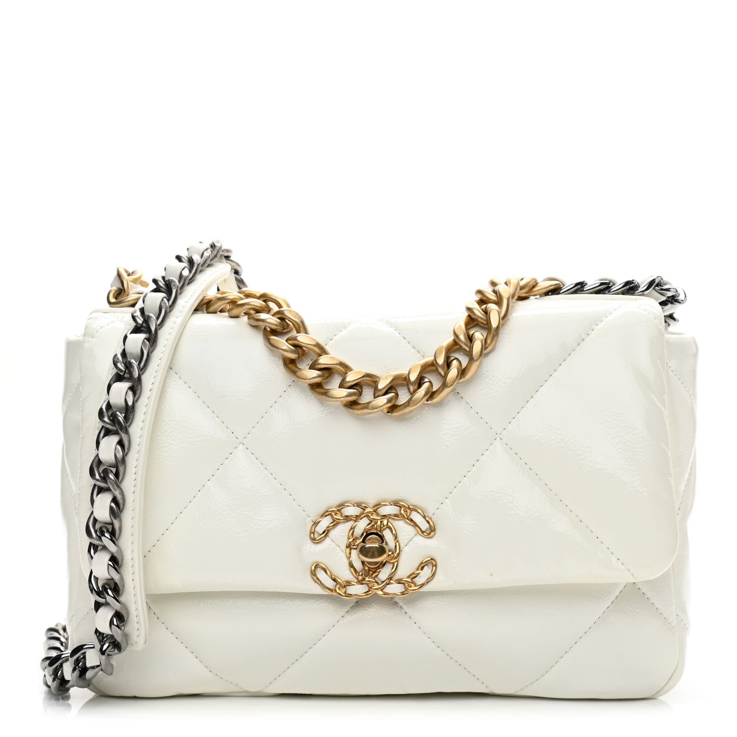 Chanel Shiny Crumpled Calfskin Quilted Medium Chanel 19 Flap White 1 of 16