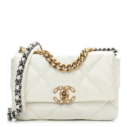 Chanel Shiny Crumpled Calfskin Quilted Medium Chanel 19 Flap White 1 of 16