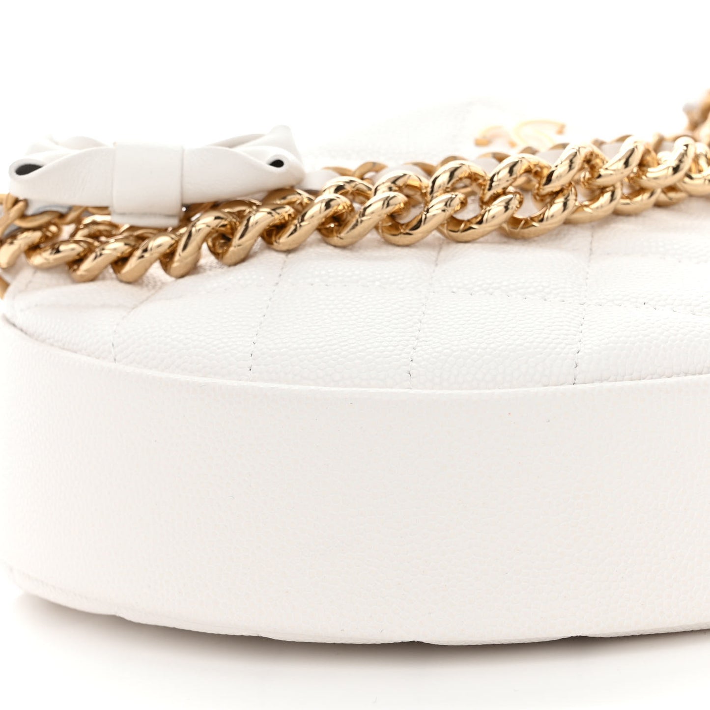 Shiny Caviar Quilted Bow Pouch Hobo White