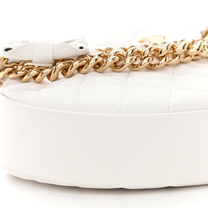 Chanel Shiny Caviar Quilted Bow Pouch Hobo White 9 of 13