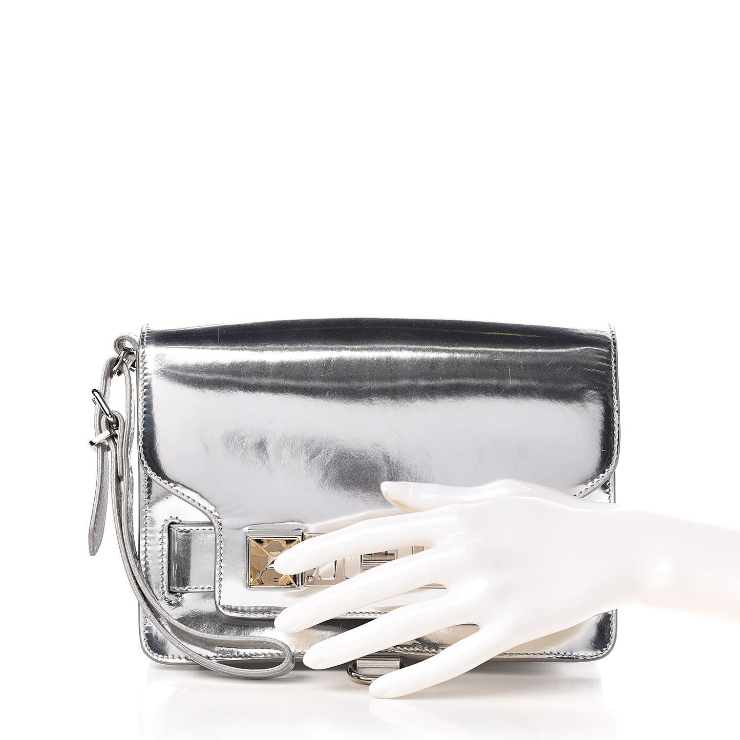 Metallic Patent PS11 Wristlet Clutch Silver