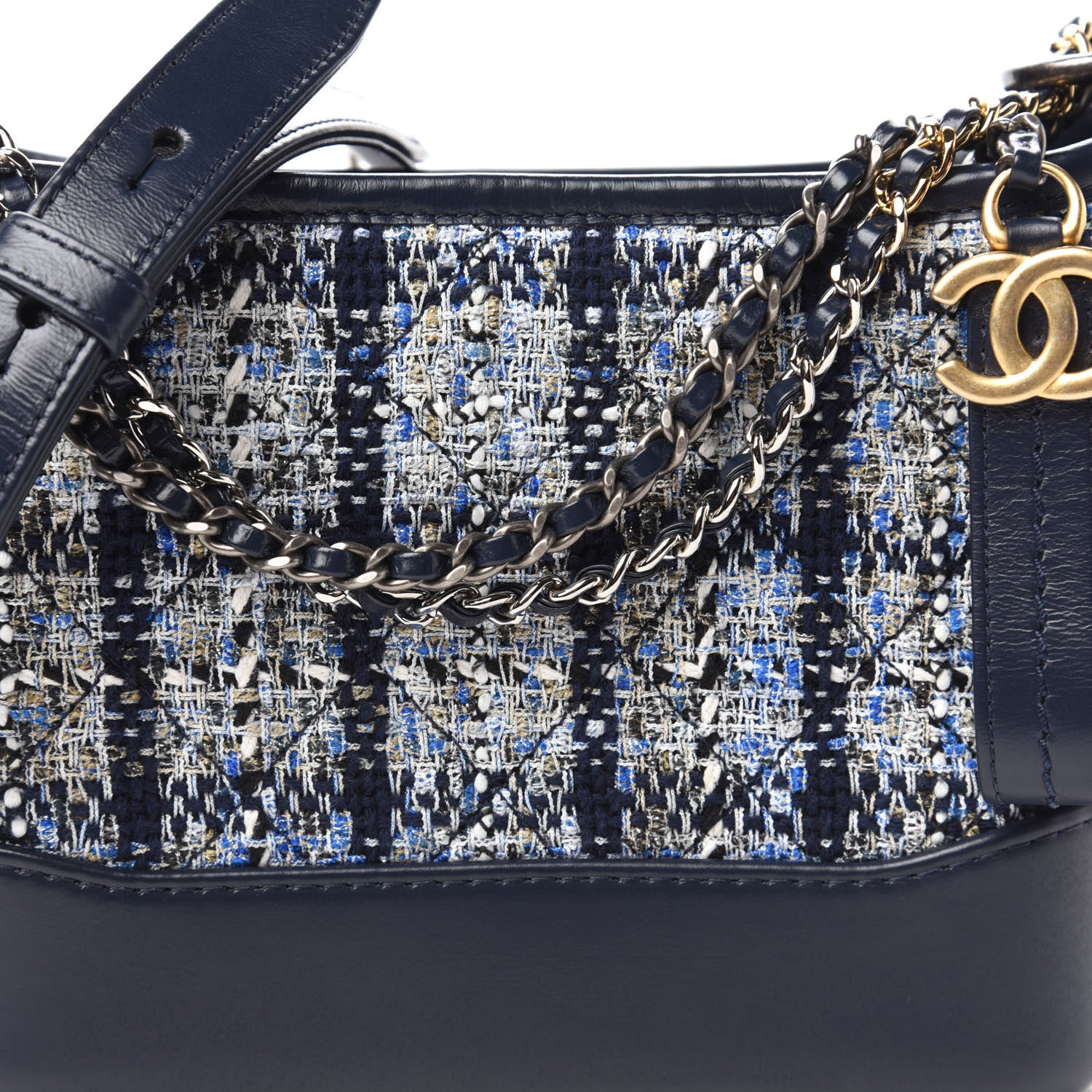 Chanel Tweed Calfskin Small Gabrielle Hobo Blue 11 of 12