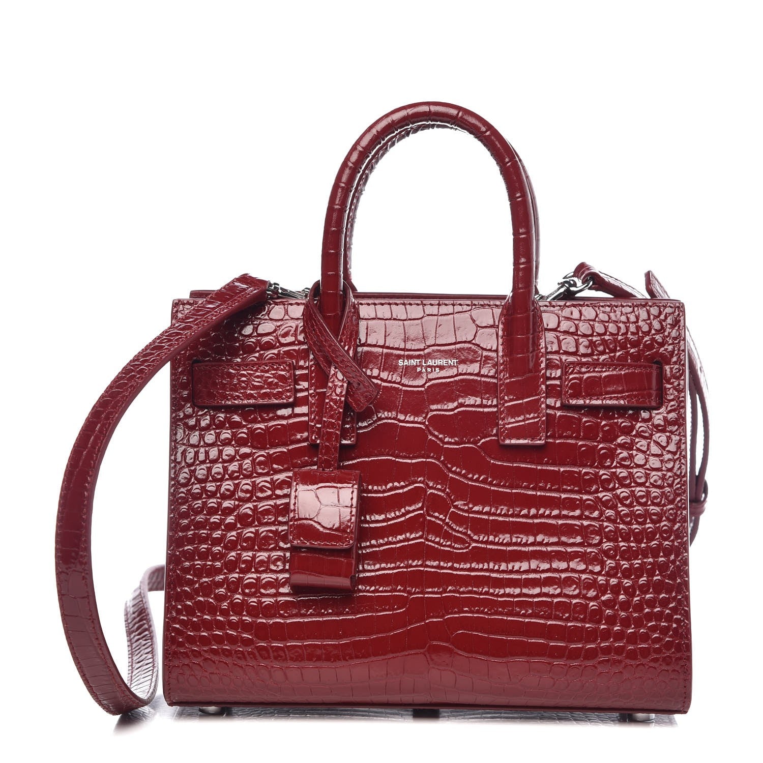 Saint Laurent Calfskin Crocodile Embossed Nano Sac De Jour Dark Red 1 of 7