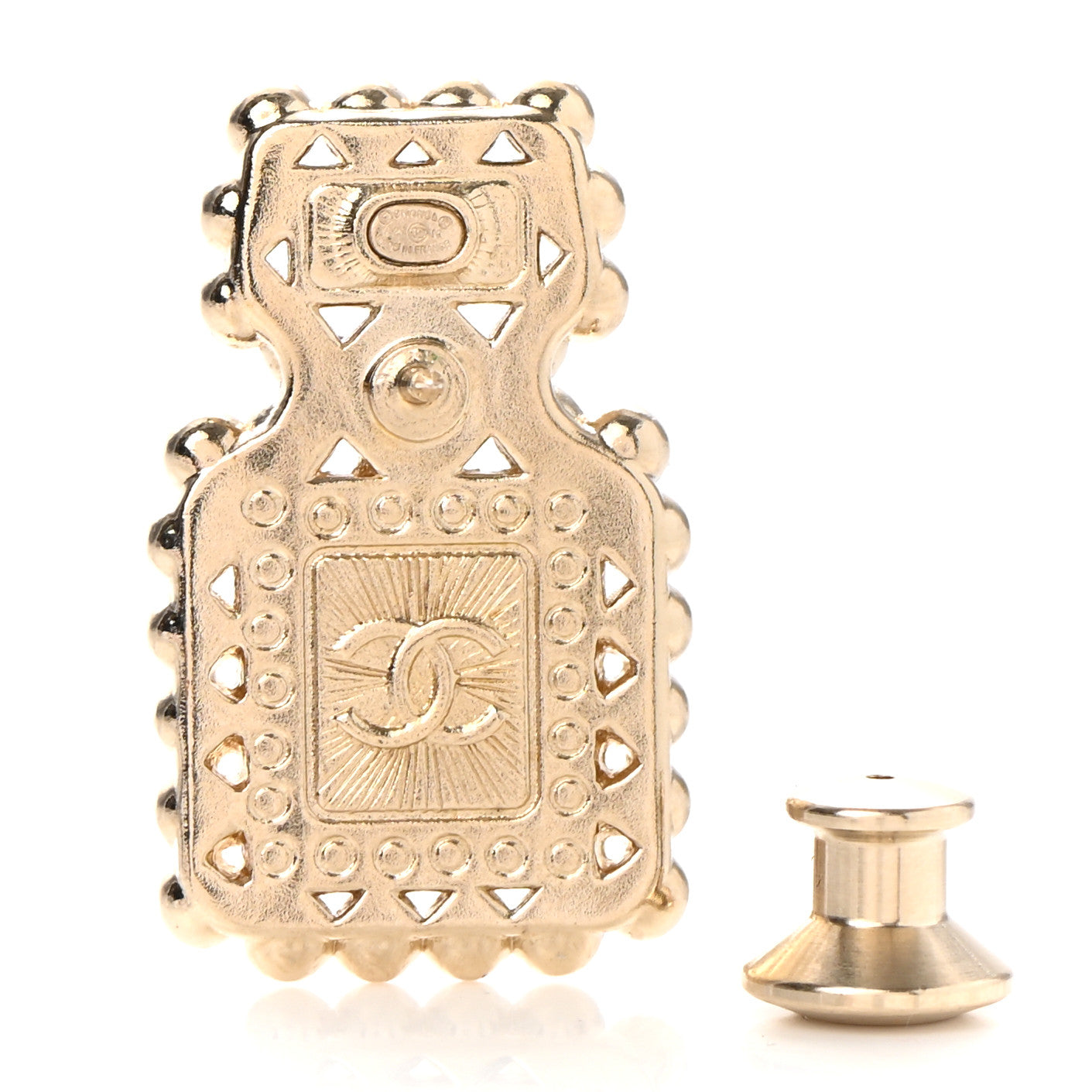 Chanel Resin Crystal Pearl Perfume Bottle CC Brooch Black Gold 3 of 5